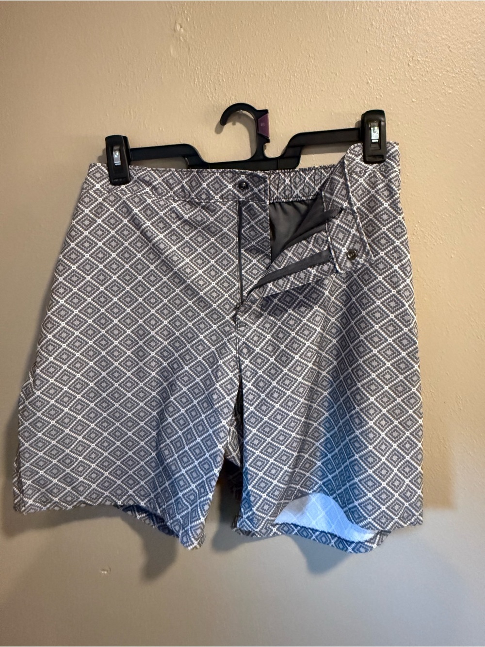 Lands' End Men's Diamond-Print Swim Hybrids - Gray & White